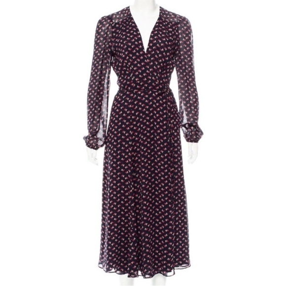 Reformation Dark navy with florals midi wrap dress NWT - Picture 1 of 14